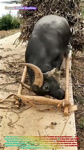 Satisfying Smart Helper: Watch a Buffalo Lift Its Own Cart Harness with Its Horns! 🐃🛒💪