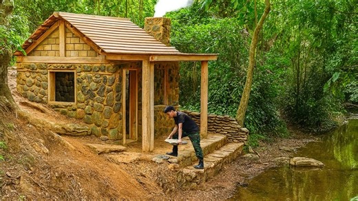 30 Days Solo Bushcraft by the Stream: Building a Cozy House Catch & Cook Fresh Meals! 🌊🏠🎣🔥 #bushcraft #build #camping #survival #shelter #outdoorstyle | Dax's Monster