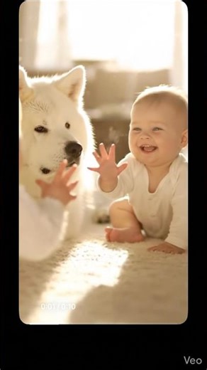 Baby and Akita discovering their reflections! ✨