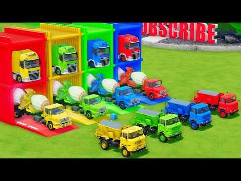 Garage with Colors - ALL MIXER TRUCK WITH DOUBLE FLATBED TRAILER TRUCK, DAF, LIZARD, IFA - FS22