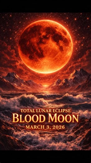 👉🌕✨ Total Lunar Eclipse — The Blood Moon ✨🌕 On March 3, 2026, the Moon will slip quietly into Earth’s shadow, setting the stage for one of the sky’s most peaceful and captivating events — a total lunar eclipse, often called the Blood Moon. As the eclipse unfolds, sunlight no longer reaches the Moon directly. Instead, a faint glow filters through Earth’s atmosphere, where blue light is scattered away and deeper reds and copper tones continue onward. These warm hues gently wash over the Moon, g