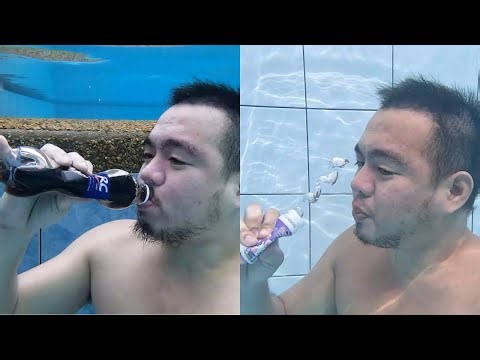 (UNCUT) RC Cola vs Blueberry Yogurt Drink & Burp Underwater