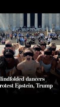 Bindfolded dancers protest Epstein, Trump