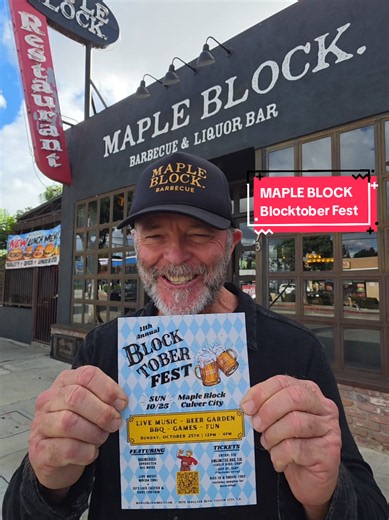 Maple Block's 11th Annual BLOCKTOBER FEST Sunday Oct 25, 2026 at the Culver City Location. BBQ, beer, live music, dj's, games and a whole lot of fun! Maple Block 3973 Sepulveda Blvd, Culver City
