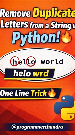 Remove Duplicate Letters in Python 🔥 | Python String Trick #Shorts #programmerchandra #string