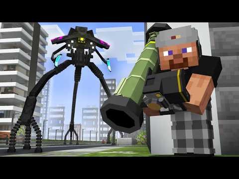 Usando Armas VS Invasión Alienígena en Minecraft