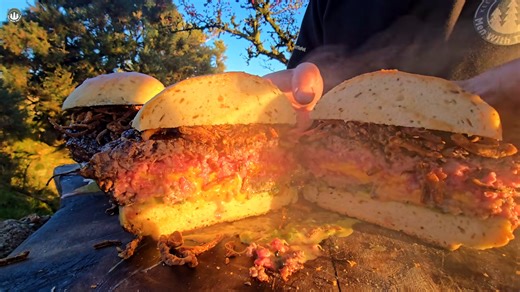 Watch how this cheese stuffed burger explodes after the cut
