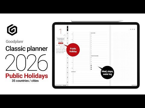 Goodplanr Classic Digital Planner 2026 with Public Holidays