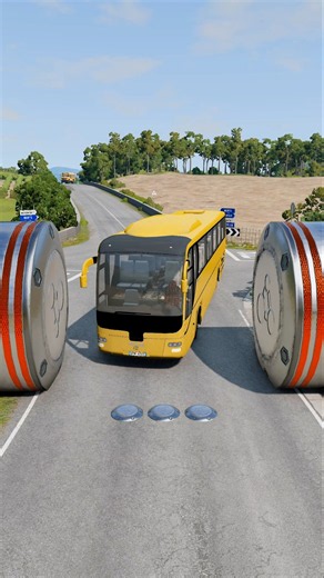 City Long Buses & School Bus vs Hydraulic Crush - BeamNG.drive #shorts #beamngdrive