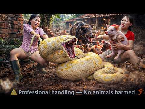 72 HOURS trapped with a GIANT PYTHON – Giant python invades farm and Attacking herd of Pigs