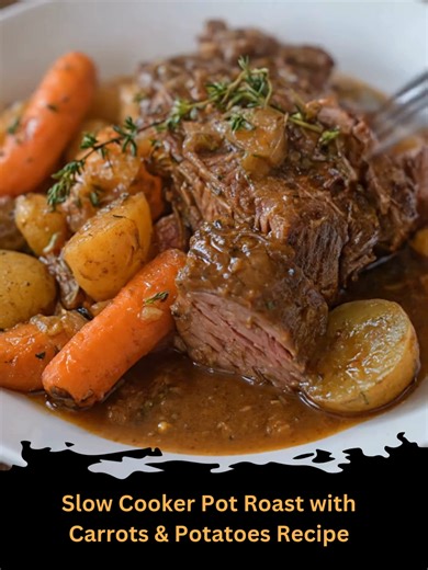 Slow Cooker Pot Roast with Carrots & Potatoes This is the kind of meal that fills the house with comfort. Slow-roasted beef that falls apart with a fork, surrounded by tender potatoes and sweet carrots in a rich, savory gravy—pure classic home cooking. 😍 Full recipe is on my page— right under my profile picture ⬆️