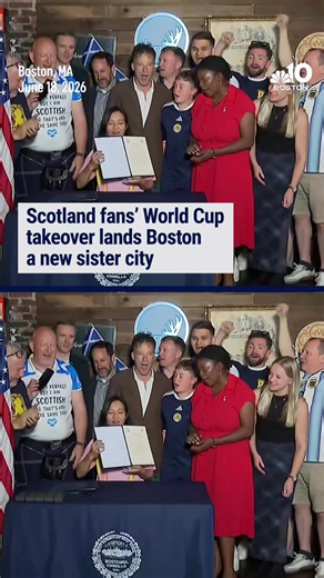Flanked by members of the Tartan Army, Boston Mayor Michelle Wu chanted “no Scotland, no Party” and signed documents kicking off a sister city partnership with Glasgow. #nbc10boston #boston #news #scotland #fyp