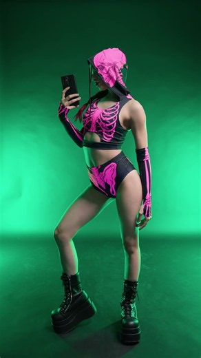 Neon Pink Skeleton Costume 💀🩷 Halloween Outfit for Women