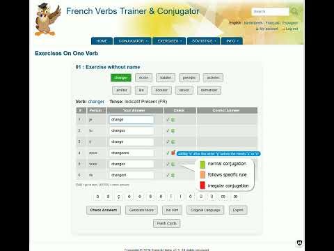 How to generate some simple french verbs exercise with the conjugation trainer