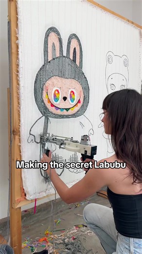 Replying to @Yu Wah Making the highly requested Secret Labubu! 🌈😌🖤 what color should we make next…? #labubu #labubuthemonsters #popmart #rugtiktok #rugmaking #tufting #diy #customrug #satisfying