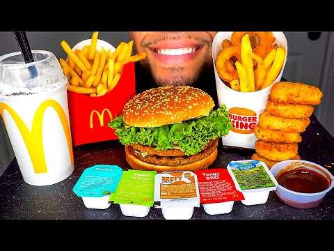 ASMR MCDONALDS BURGER KING IMPOSSIBLE DOUBLE WHOPPER CHICKEN NUGGETS OREO MCFLURRY ONION RINGS JERRY