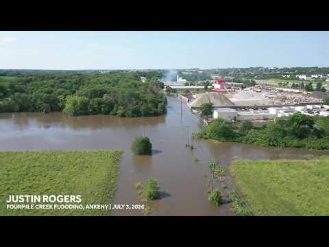 Drone footage of Fourmile Creek flooding in Ankeny, Iowa