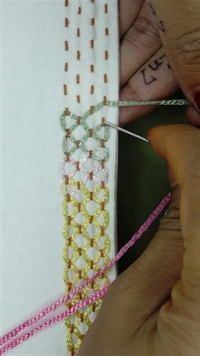 Easy hand embroidery border #embroidery #loopstitch #handembroidery #beginnersstitch #sewing #stitch