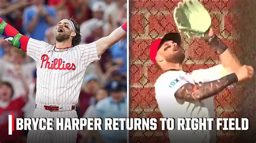 Bryce Harper takes a bow in right field return, catches FIRST PITCH of the game! | MLB on ESPN