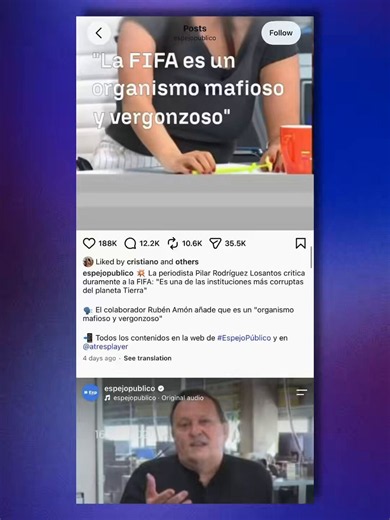 Cristiano Ronaldo likes Instagram video accusing FIFA of corruption and alleging that they helped Argentina reach the World Cup final.