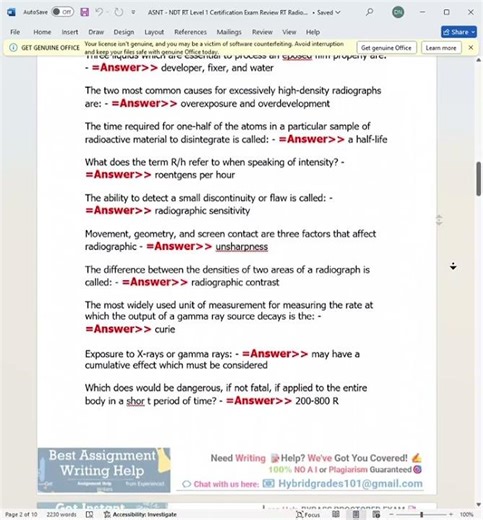 ASNT NDT RT Level 1 Certification Exam Review RT Radiographic Testing and Nondestructive Testing