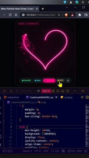 Pure JS Neon Particle Heart Drawing Animation ⚡💚#html #css #js