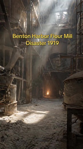 The Benton Harbor Flour Mill Explosion involved airborne flour dust, which under certain conditions can ignite rapidly when exposed to a spark. #disaster #industrialdisaster #michigan #history #historytok