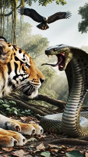 Tiger. Attacks. Deadly. Black. Snake. In. Jungle. Epic. Fight. Caught. On. Camera.#tiger #eagle