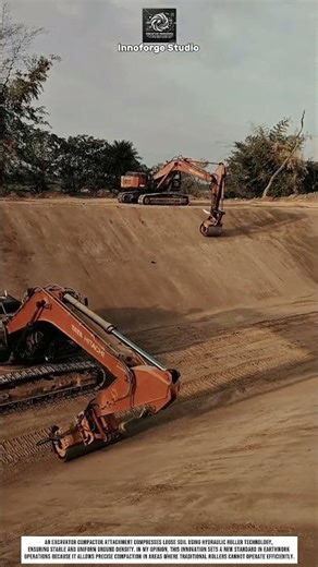 Compacting Soil Using Excavator Machine With Roller Compaction Technology