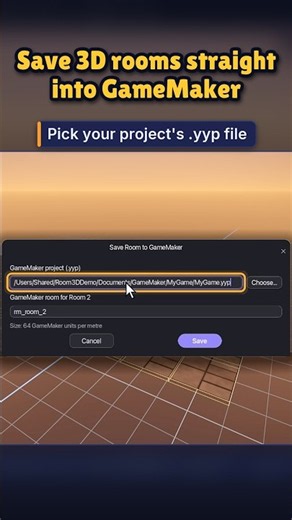 Save 3D rooms straight into GameMaker Studio: no code needed #GameMaker #gamedev #GMS2