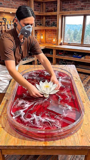 Satisfying Crimson Lotus Resin Table! 🔥🌺