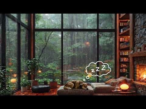 🔴 Sleep stream Heavy Rain in a Forest Cabin | Fireplace & Rain Sounds for Sleep, Study & Focus