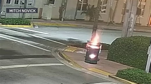 Video shows man setting trash cans on fire in Miami Beach
