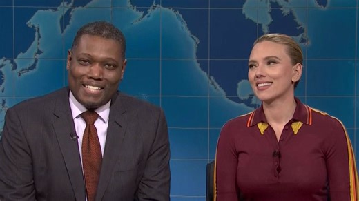 Scarlett Johansson gets revenge as Michael Che apologizes for making her husband, Colin Jost, read a raunchy joke about her on 'Saturday Night Live.' 🤣 | Entertainment Tonight