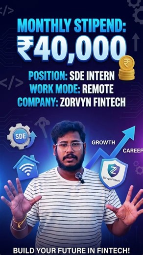 Tech Champs by rev on Instagram: "₹40,000 PAID SDE INTERNSHIP ALERT! 🚨💰 Zorvyn Fintech is hiring motivated SDE Interns for a 6-month REMOTE opportunity that'll actually level up your career! 🚀 ✅ ₹40K monthly stipend ✅ 100% Remote - Work from anywhere in India ✅ Build backend systems, microservices & APIs ✅ Collaborate with senior engineers ✅ Contribute to production-grade code ✅ Real hands-on experience in FinTech 📋 Requirements: DSA & Programming fundamentals Proficiency in C++, Java, or C 