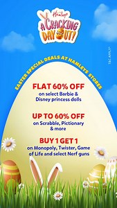 We are gearing up for the most magical Easter celebration ever and your little one is invited! Join us on April 19th & 20th for a fun-packed weekend full of surprises! ✅ FREE Registration 🎟️ ₹500 OFF Voucher 🎁 First 20 little bunnies get a special surprise! And that’s not it — hop into our Easter Special Deals! 🩷 Flat 60% OFF on select Barbie & Disney Princess dolls 🧠 Up to 60% OFF on Scrabble, Pictionary & more 🎲 Buy 1 Get 1 on Monopoly, Twister, Game of Life & select Nerf guns Spots are f