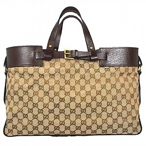 GUCCI Leather Canvas GG Monogram Horizontal Buckle Tote With GUCCI DUST BAG