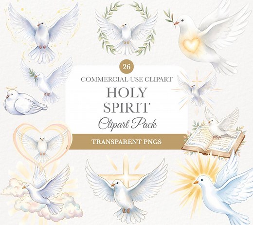 Holy Spirit Clipart, Christian Watercolor Art, Dove Illustrations for Baptism, Religious Craft Supplies - Etsy