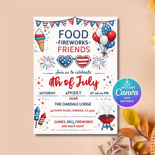 4th of July Party Invitation | Independence Day BBQ Invite | Editable Summer Celebration Template | Patriotic Evite | Instant Download