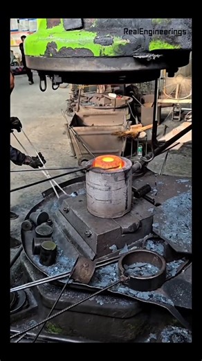 Real Engineerings | Engineering & Technology & Gadgets & DIY on Instagram: "Heavy Metal Forging: The Power Hammer Symphony! ⚒️🔥 ​Feel the ground shake! This video captures the raw intensity of an open-die forging workshop, where skilled blacksmiths use a massive pneumatic power hammer to shape glowing steel into a heavy industrial component (likely a flange or gear blank). ​The Art of Shaping Steel ​This process is a dance between human skill and brute mechanical force: ​The "Upsetting" & Punch