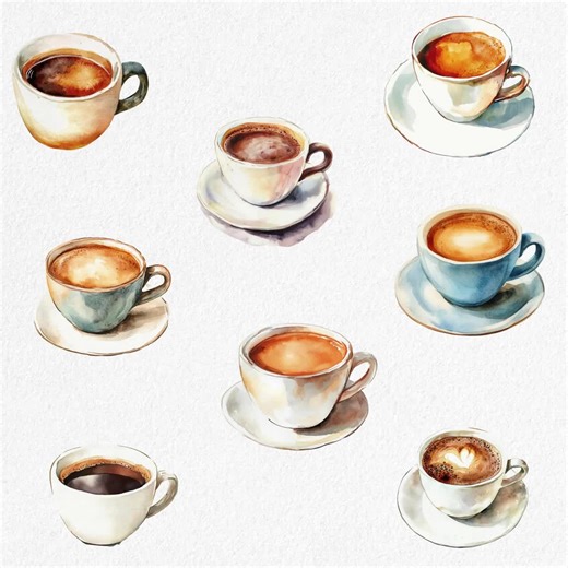 Watercolor Coffee Cup Clipart: Cafe Latte PNG Graphics (commercial Use, Digital Download) - Etsy