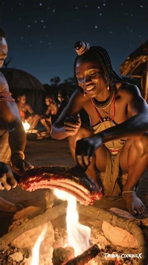 ➡️ They Roast Goat Ribs in a Night Fire Ritual! #tribalfood #triballife #shorts