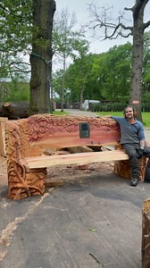 Carving a Nature inspired bench for an amazing school project 🦋 This is one of three benches im working on, next bench coming soon! 💚 #woodworking #natureart #chainsaw #benches #art | Michael Jones Chainsaw Sculptor