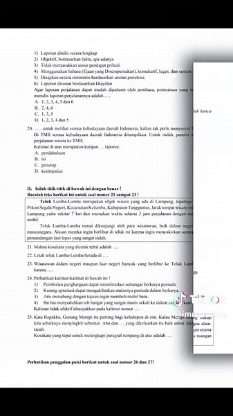 Soal Sumatif Tengah Semester 2 Bahasa Indonesia Kelas 4 SD #sts #sumatiftengahsemester #semester2 #bahasaindonesia #kelas4 #sekolahdasar #fypシ #fyp