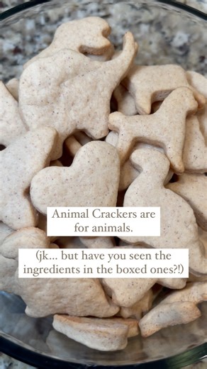 You ever read the back of a box of animal crackers? It’s a wild ride—seed oils, preservatives, synthetic vitamins… no thanks. These homemade animal crackers are buttery, lightly sweet, and spiced just right. Perfect for lunchboxes, snack time, or those mornings when everyone’s roaring before 9am. Here’s the recipe: • 12 tbsp butter • 1/3 cup organic cane sugar • 2 eggs • 1 tsp vanilla • 2 cups flour • 1 tsp baking powder • 1/2 tsp salt • 1/2 tsp cinnamon • 1/2 tsp nutmeg or pumpkin spice Instruc
