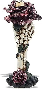 Skeleton Hand Holding Rose Gothic Valentine’s Gift Day Dead LED Skull Rose Goth Home Decor - 8.5” Tall