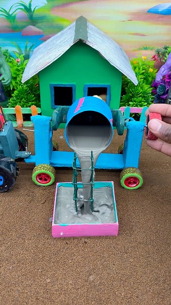 Real Working Mini Tractor Cement Mixer 🚜 | DIY Concrete Pillar Making Machine#shorts#youtubeshorts