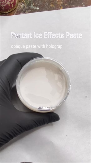 The Pentart Ice Effect Paste. Water-based, flexible paste that dries opalescent, containing holographic glitters and flakes that mysteriously glint, creating an icy effect. The effect is different on light and dark surfaces. #pentartproducts #iceeffectpaste | Pentart USA