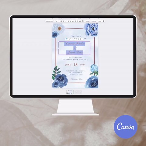 Blue Wedding Invitation, Romantic Blue Floral Wedding Invite Template, Digital Phone Invitation 1080x1920 & Printable 5x7 - Etsy