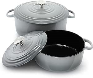 Chantal Cast Iron Dutch Oven Set, 3 and 7 qt, US Formulated Premium Enamel, Fade Grey